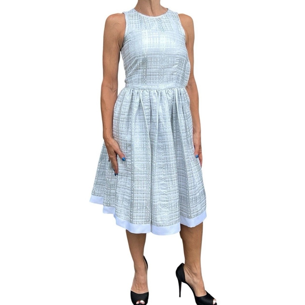 MSGM Womens 38 XS Party Dress Silver Irridescent Fit & Flare Sleeveless Cocktail